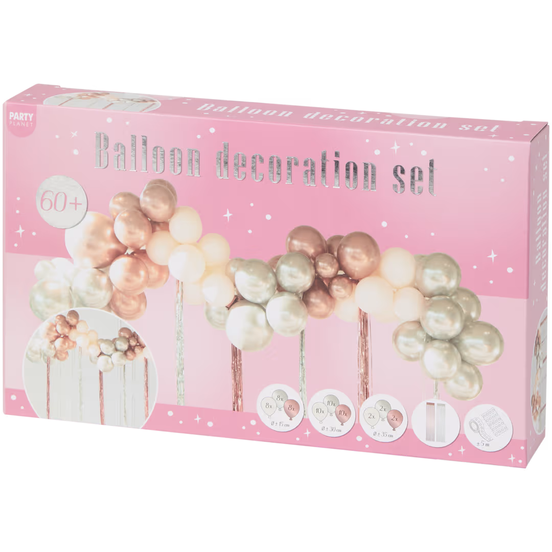 Balloon Garland Kit Rose Gold Silver Cream, 60 pieces