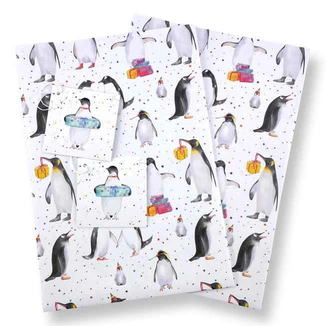 Lustiges süßes Geschenkverpackungsset aus recyceltem und recycelbarem Pinguin