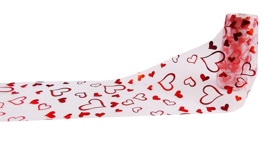Organzaband mit roten Herzen (12cm x 10m) - Avaloon Party-Deko-Geschenke