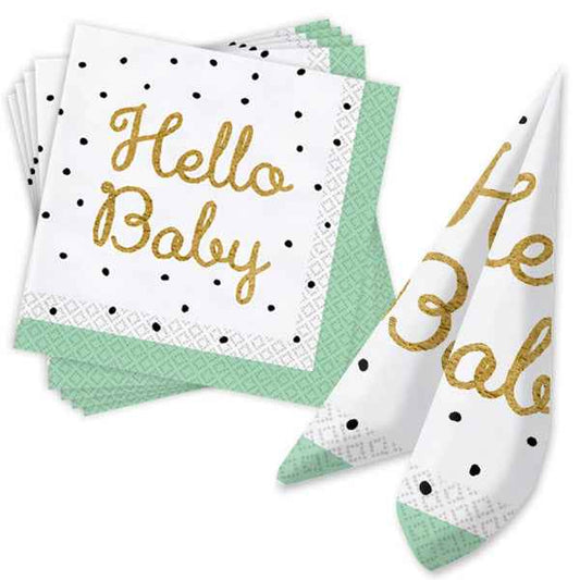Papierservietten Hello Baby, 16er Pack, 33cm x 33cm - Avaloon Party-Deko-Geschenke