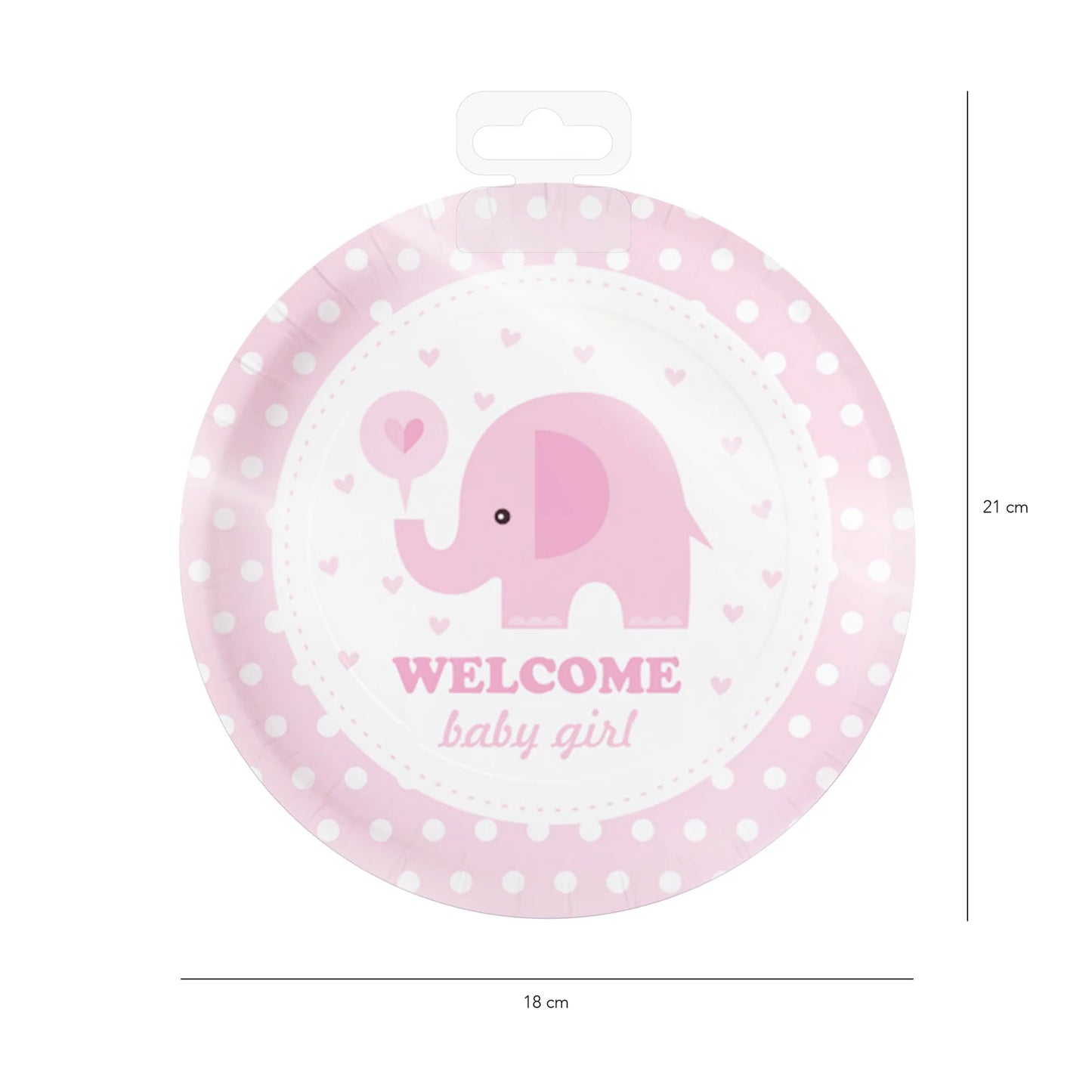 Teller Baby Shower Rosa Elefant, 18 cm – 6 Stück