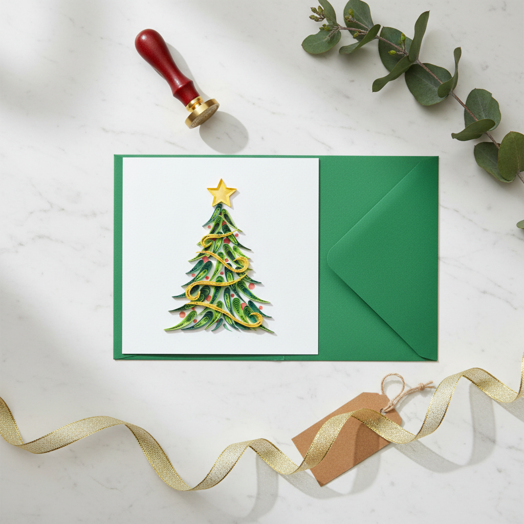 Card Gold Garland Christmas tree