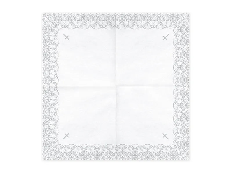 Servietten Kommunion mit Ornament, 33x33cm, silber