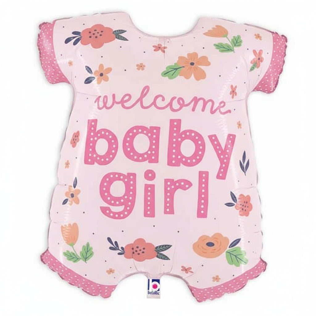 Folienballon Strampler, Welcome Baby Girl in pink