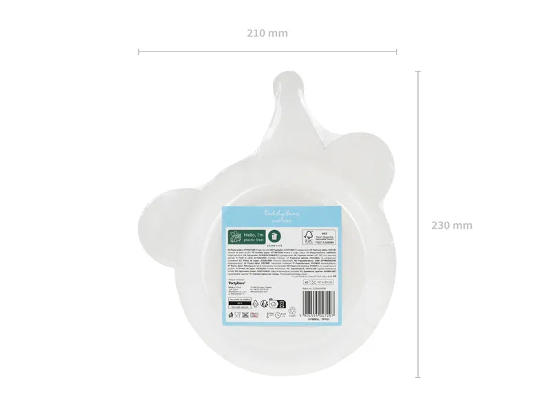 Teller Teddybär Kopf, Mix, 21x23 cm - Avaloon Party-Deko-Geschenke