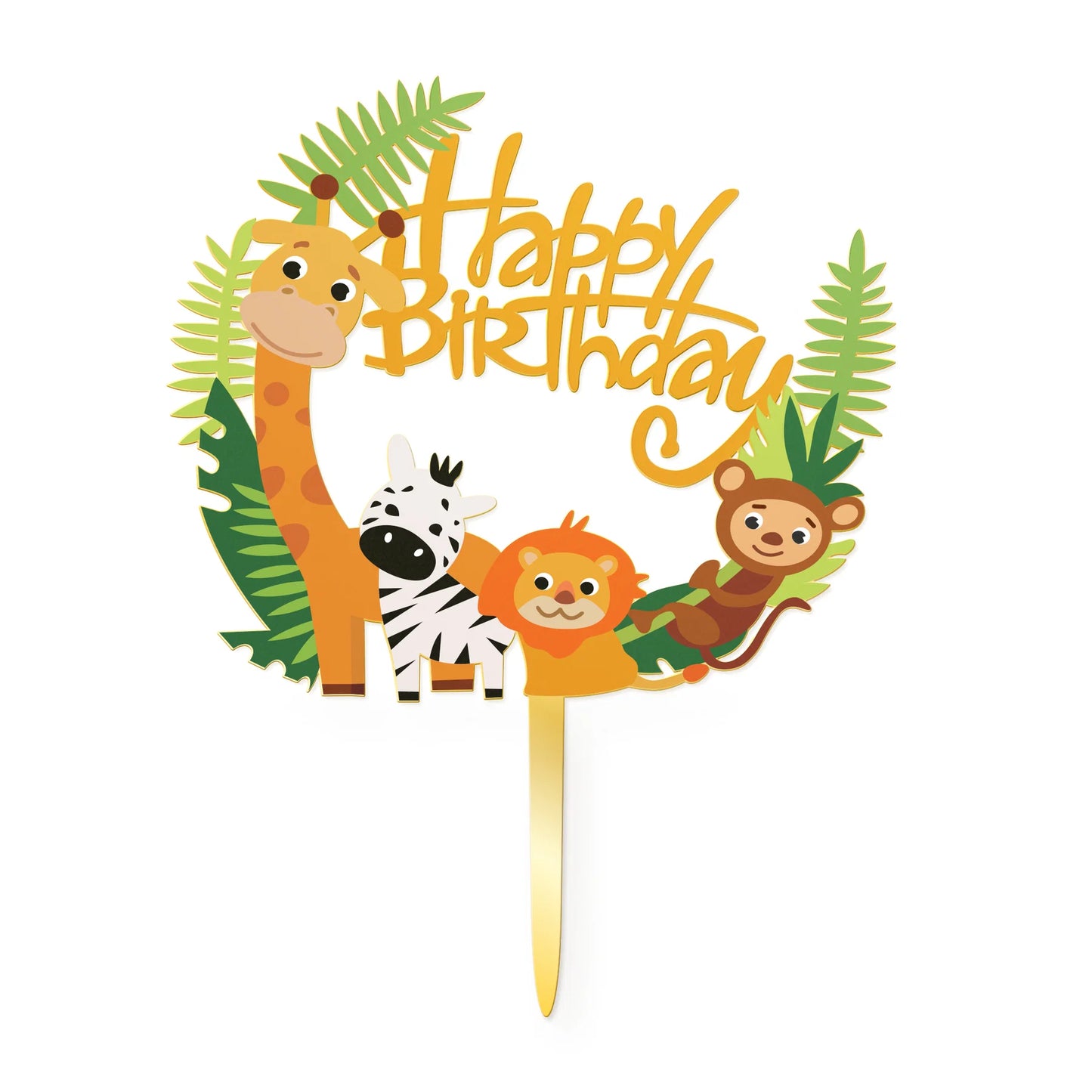Tortenverzierung „Happy Birthday“ mit Tiermotiven, 1 Stück