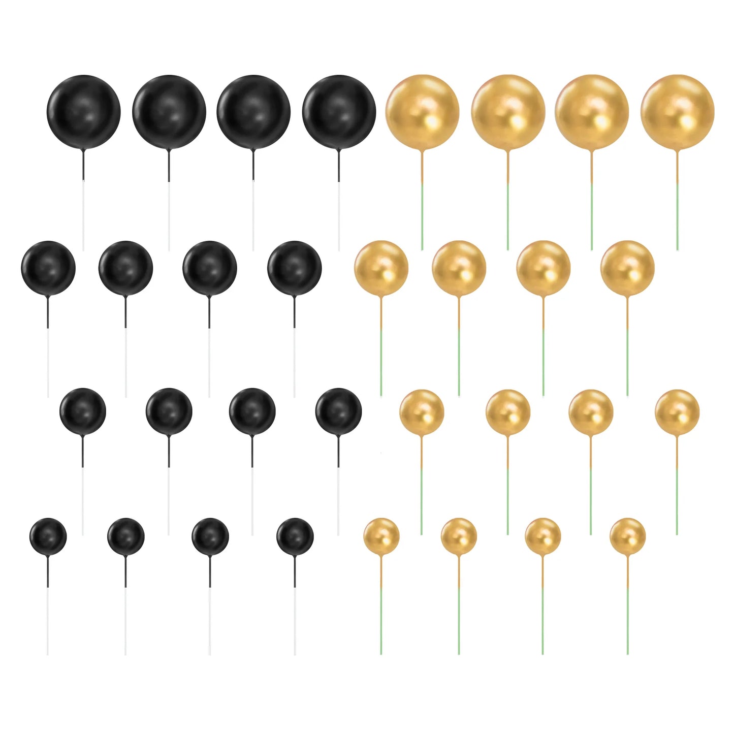 Caketopper – schwarz-goldene Kugeln, 32-teiliges Set