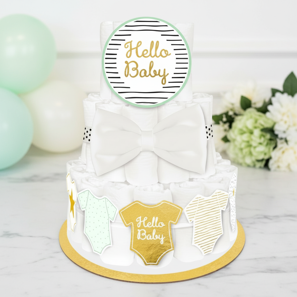 Windeltorte-Deko-Set Hello Baby 4-teilig