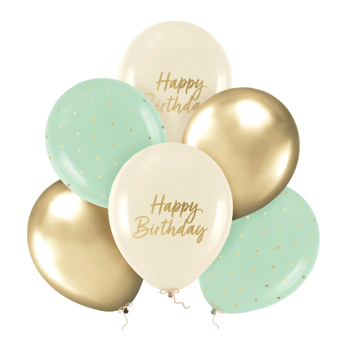 Latexballons Happy Birthday Grün Beige Gold 30 cm 6 Stück