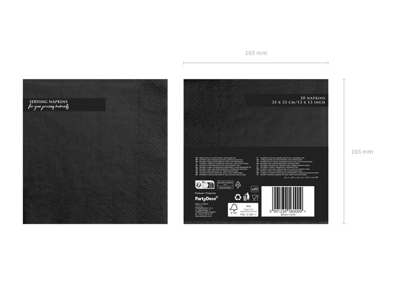 Three-ply napkins, black, 33x33cm