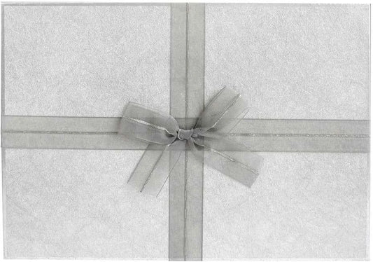 Geschenkbox, dunkelgrau mit silbernem Deckel, graues Dekoband