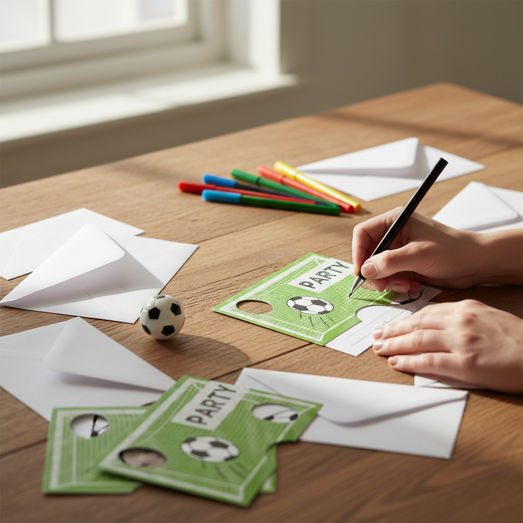 8 Einladungskarten mit Umschlägen Kicker Party