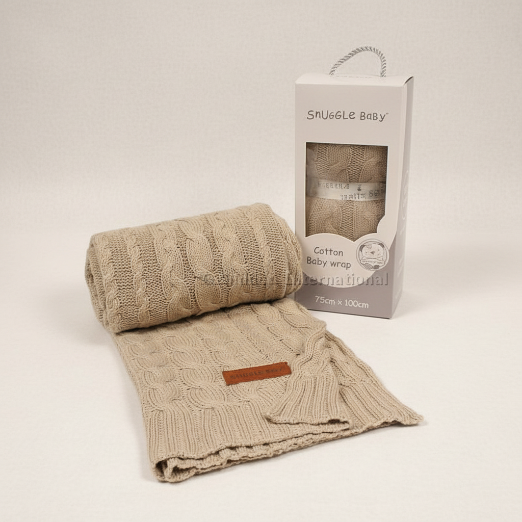 Baby Baumwoll-Strickdecke Taupe in Geschenkbox