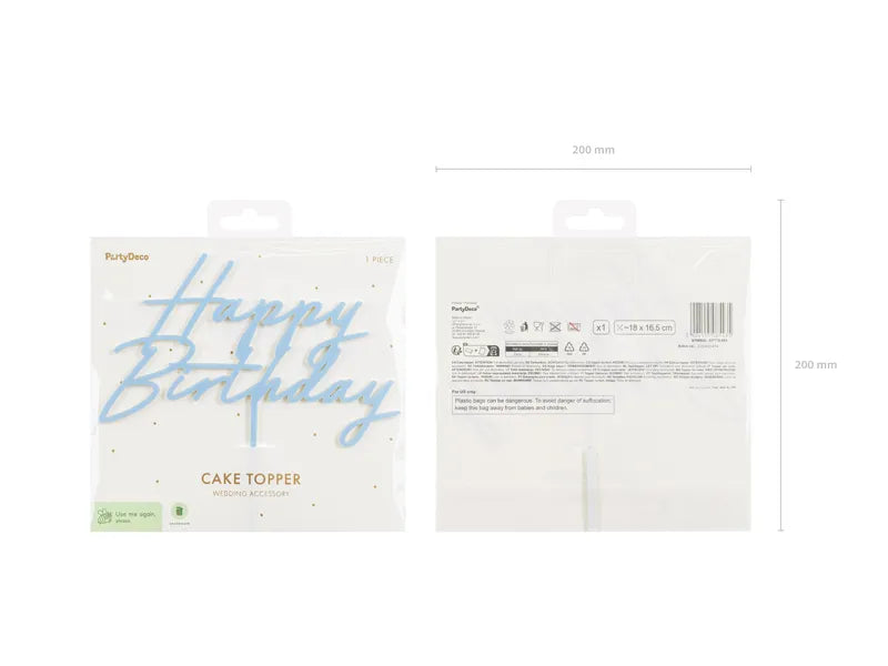 Cake Topper Happy Birthday nebelblau, 16.5 cm - Avaloon Party-Deko-Geschenke