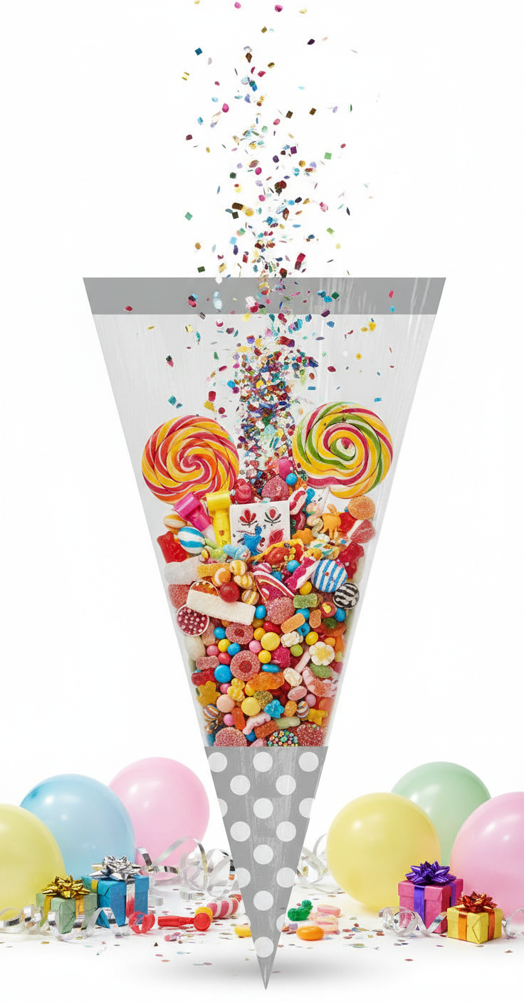 10 Partytüten Polka Dots kegelförmig silber