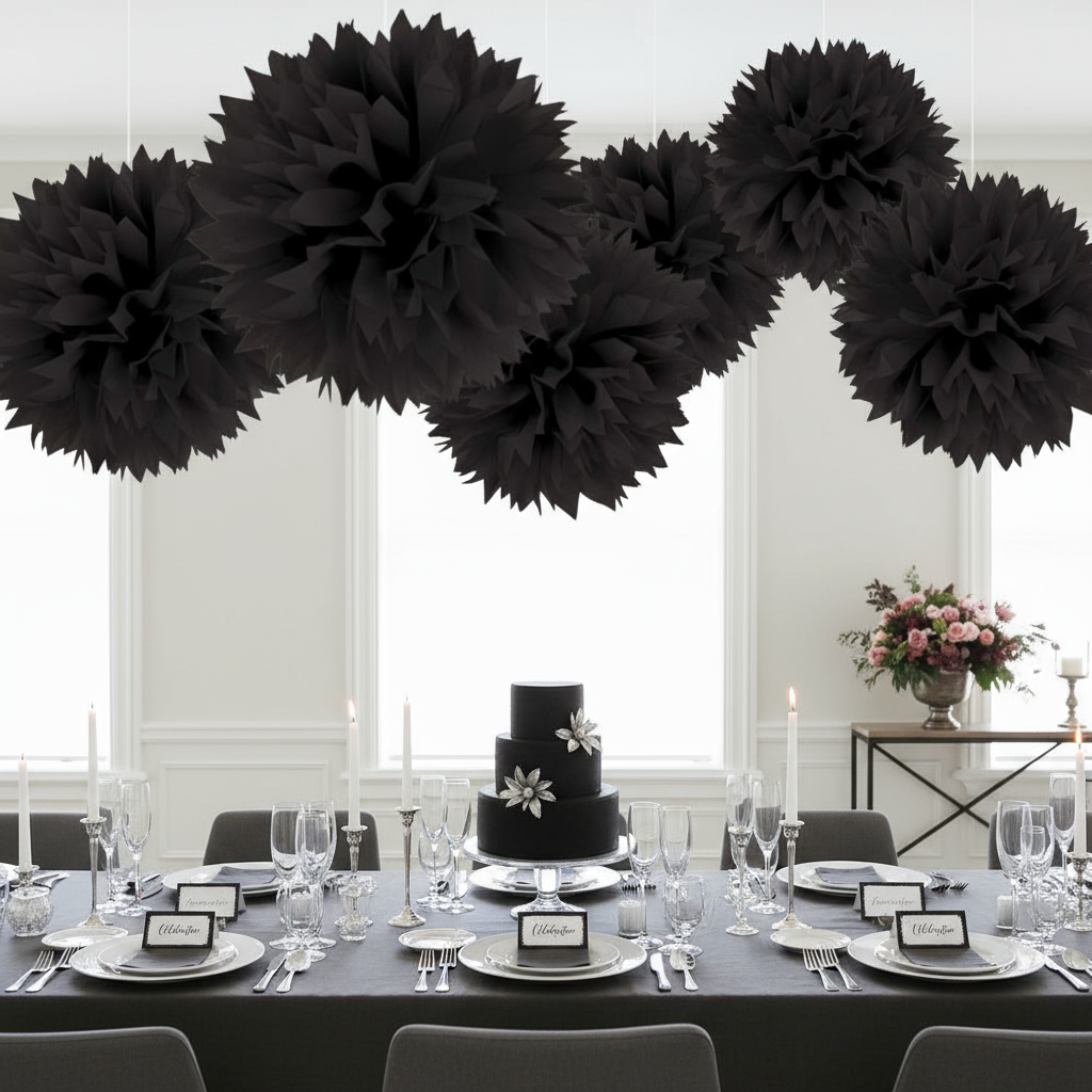 Fluffy-Dekobälle schwarz Papier 3 Stk