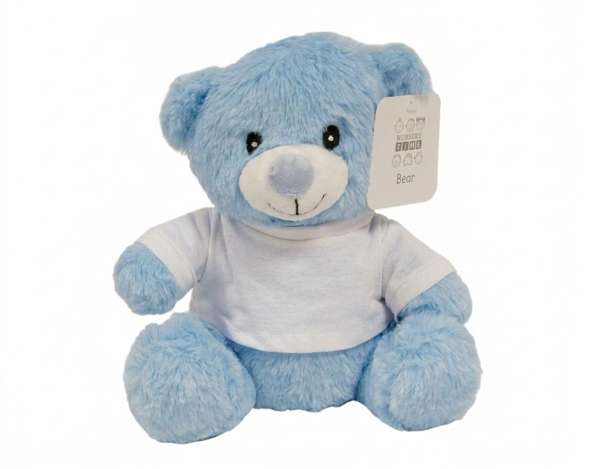 Baby-Teddybär mit T-Shirt – 23 cm, Rosa oder Blau
