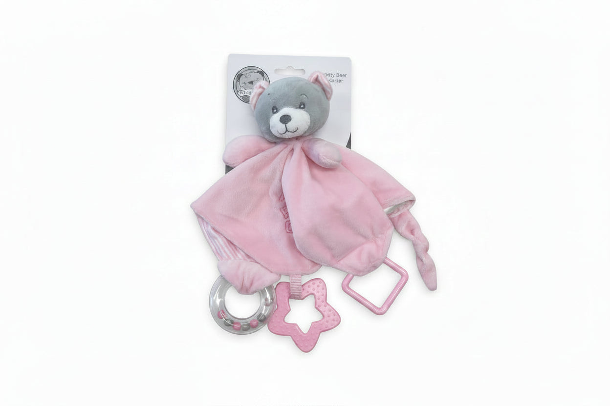 Baby Teddy Schmusetuch mit Rassel, Beißhilfe und Ring