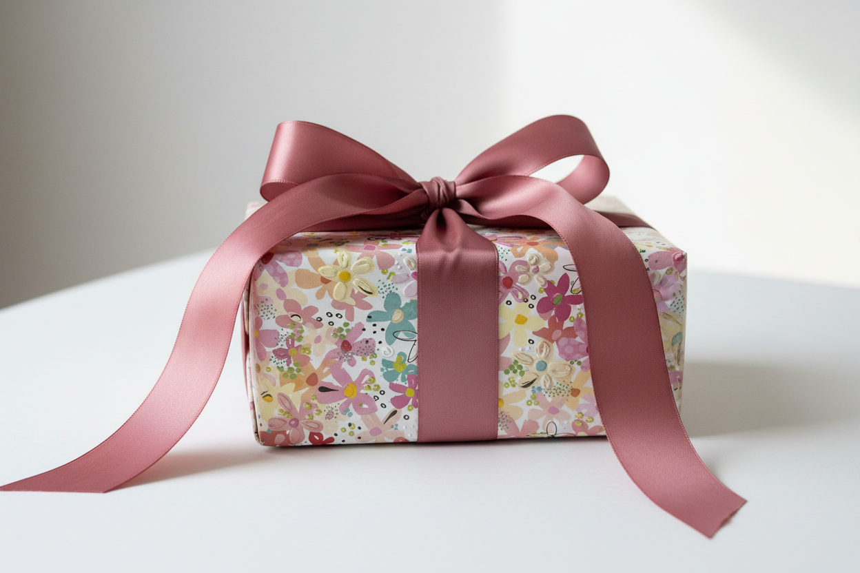 Gift wrap with colorful flowers