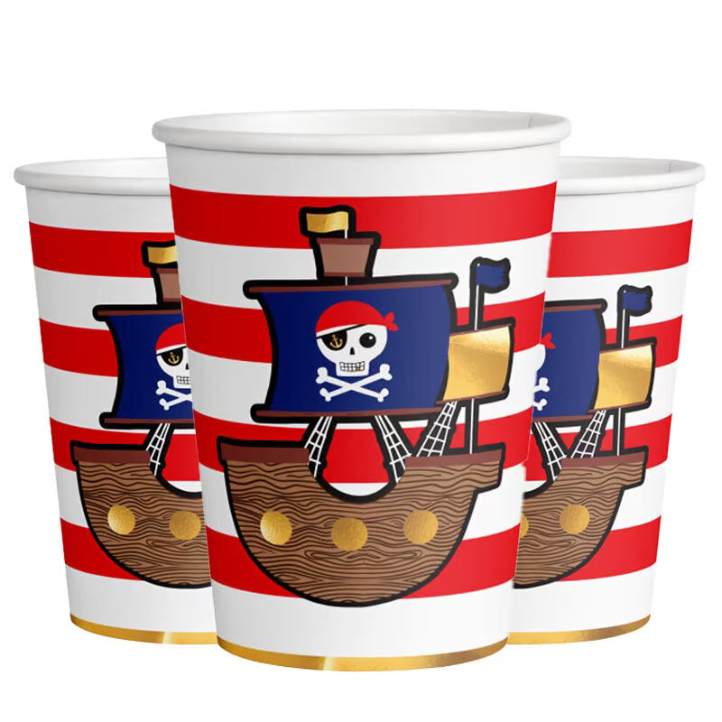 Becher Pirates Map Papier 250 ml 8Stk - Avaloon Party-Deko-Geschenke