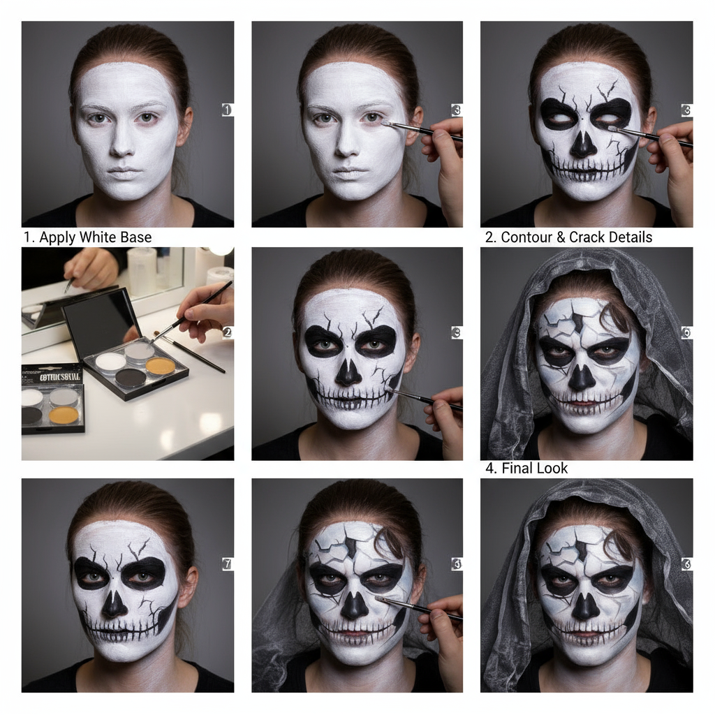 Aqua-Set Gothic/Totenkopf (4 x Gesichtsfarbe / 1 Pinsel)