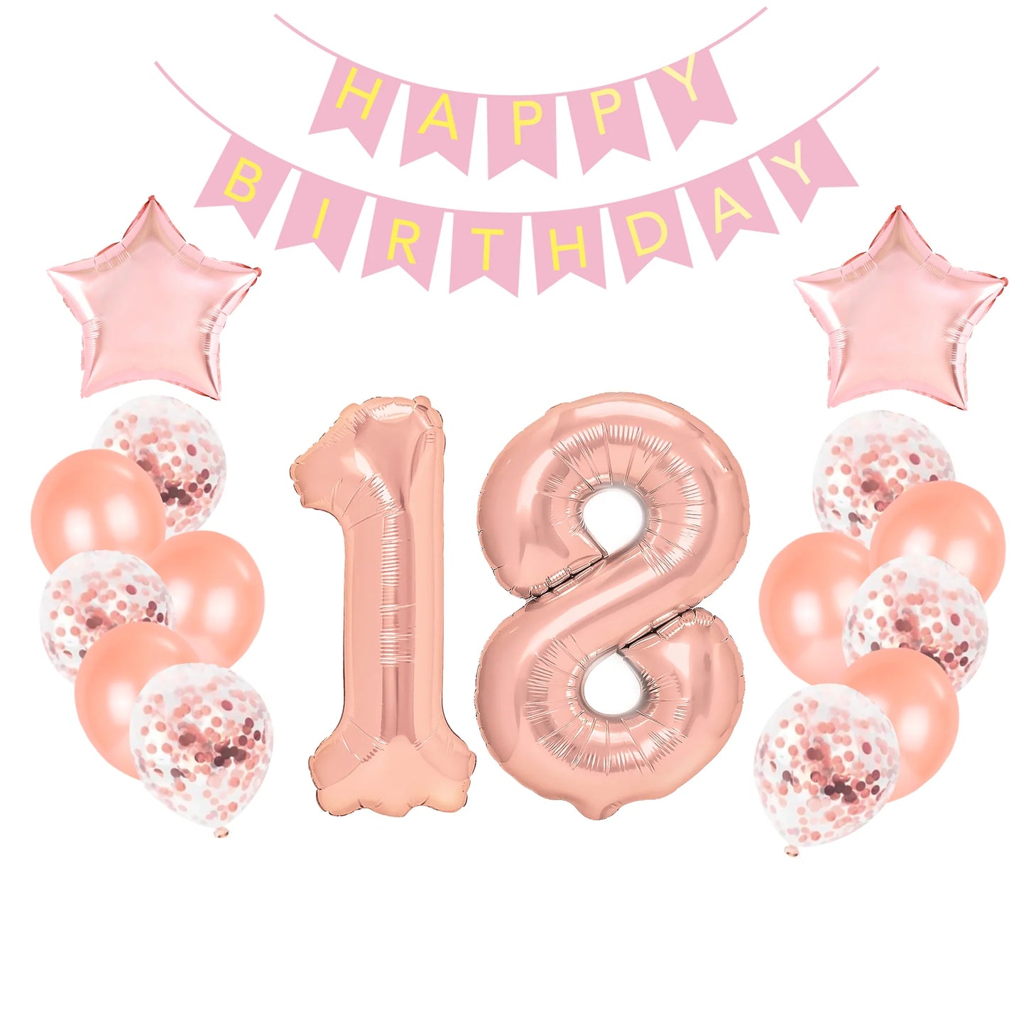 Ballonset 18. Geburtstag Rose Gold groß 17 Stück