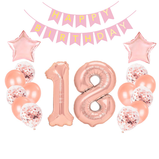 Ballonset 18. Geburtstag Rose Gold groß 17 Stück