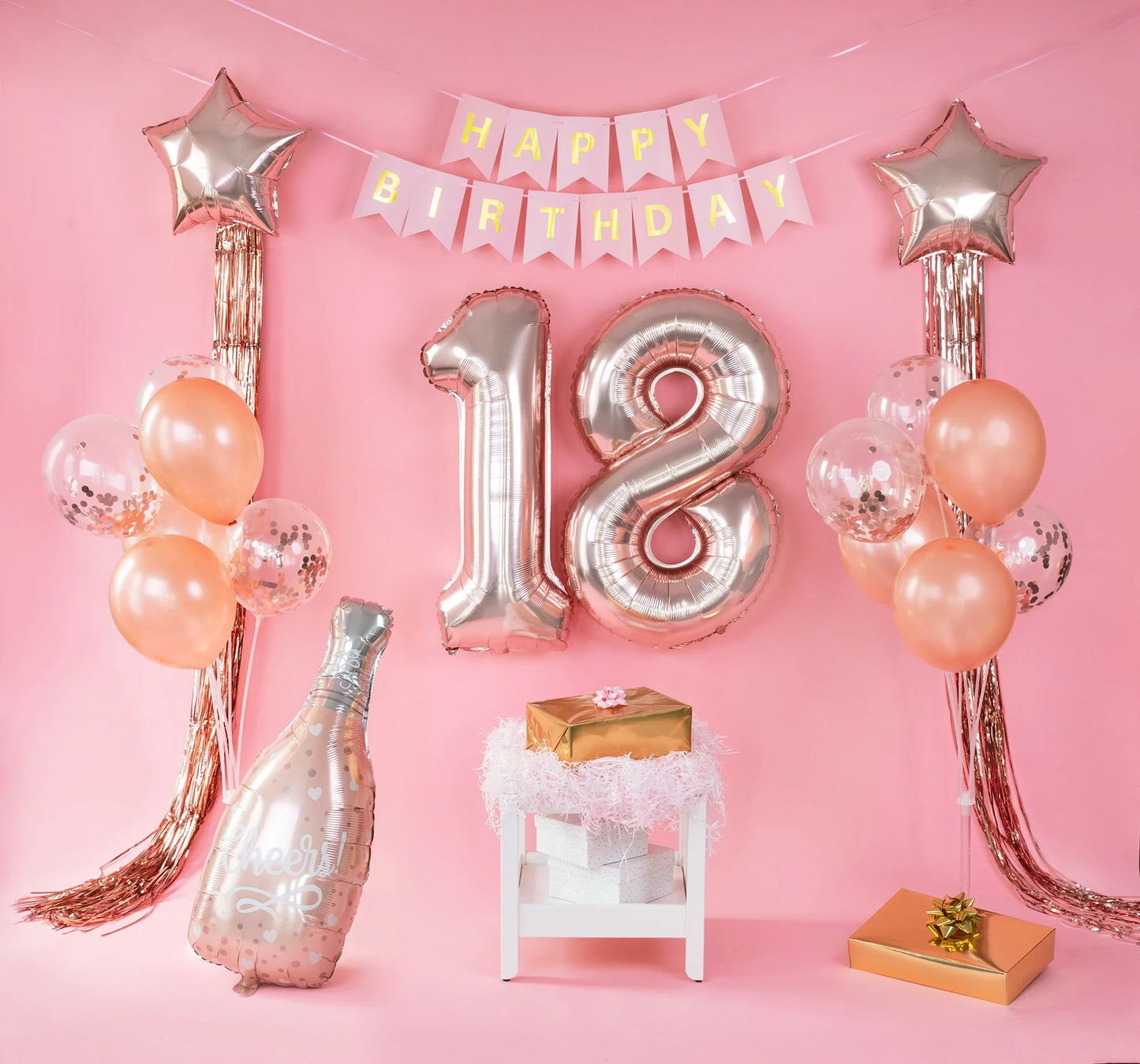Ballonset 18. Geburtstag Rose Gold groß 17 Stück