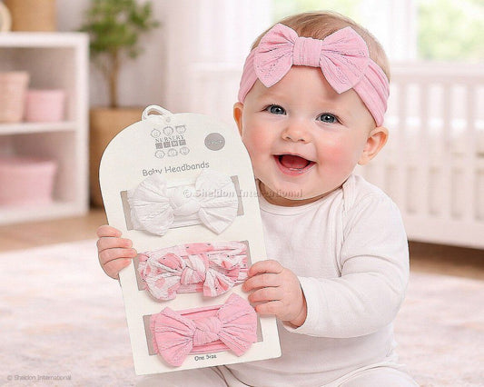 Baby Haarbänder mit Schleife - Rosa 3er Set