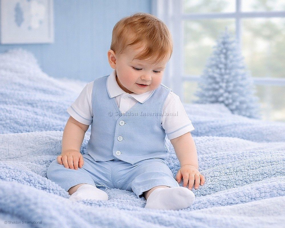 Baby Jungen Dreiteiler – Polo-Shirt, Weste & Shorts Hellblau
