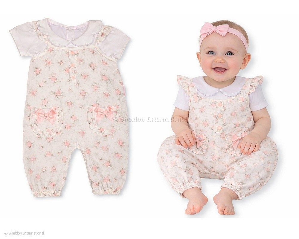 Baby Girls Floral Print Bowknot Overalls Two-piece Set