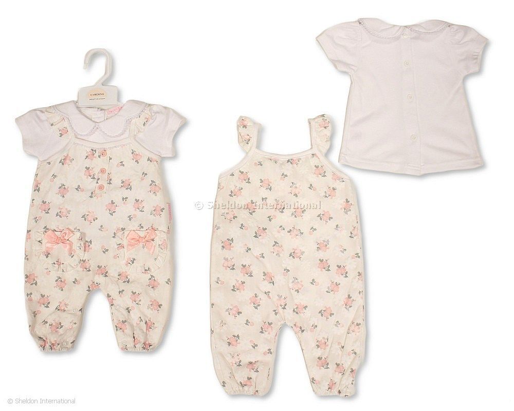 Baby Girls Floral Print Bowknot Overalls Two-piece Set