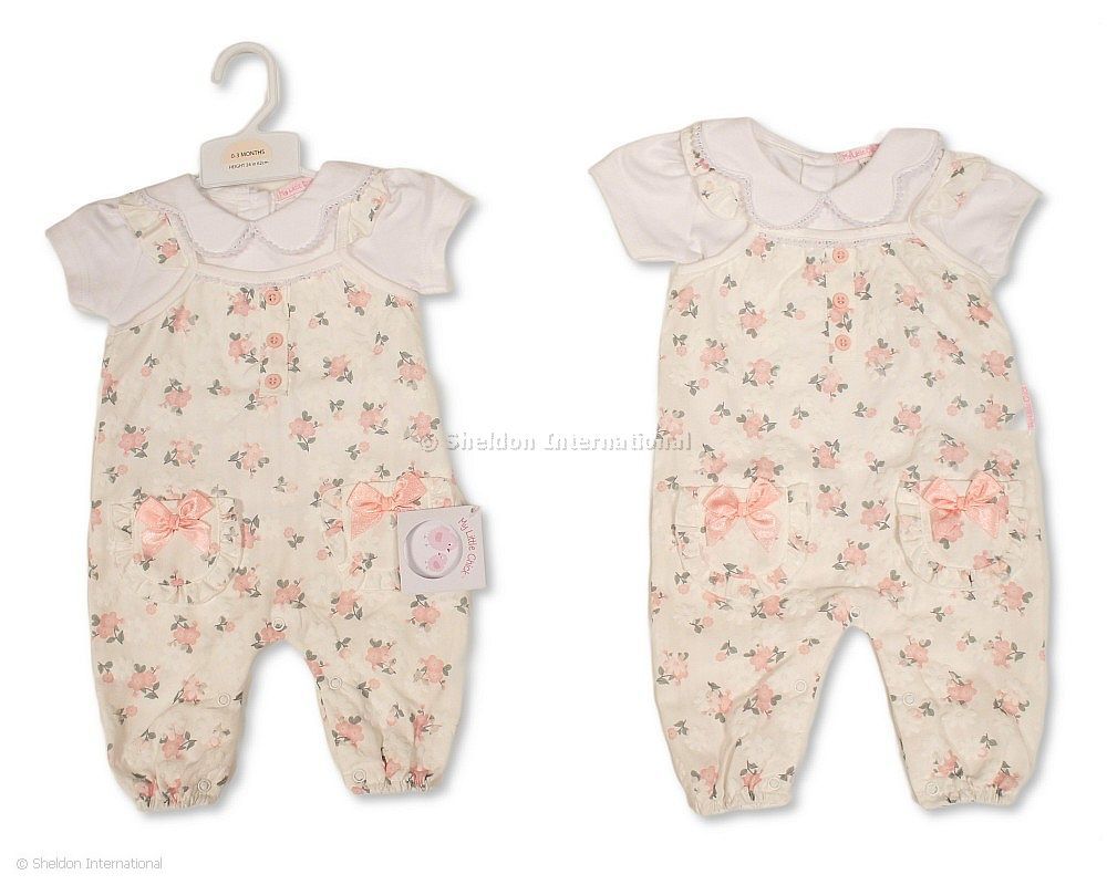 Baby Girls Floral Print Bowknot Overalls Two-piece Set