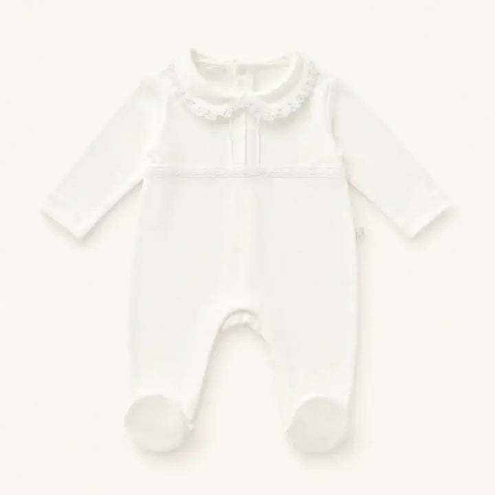 Babygrow Beige – Baby-Overall aus Baumwolle mit Spitze