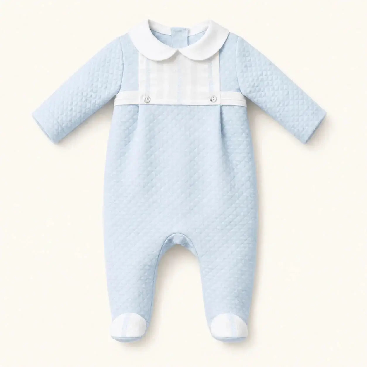Babygrow & Mütze Set Blau – Rautenstrick mit Stickerei