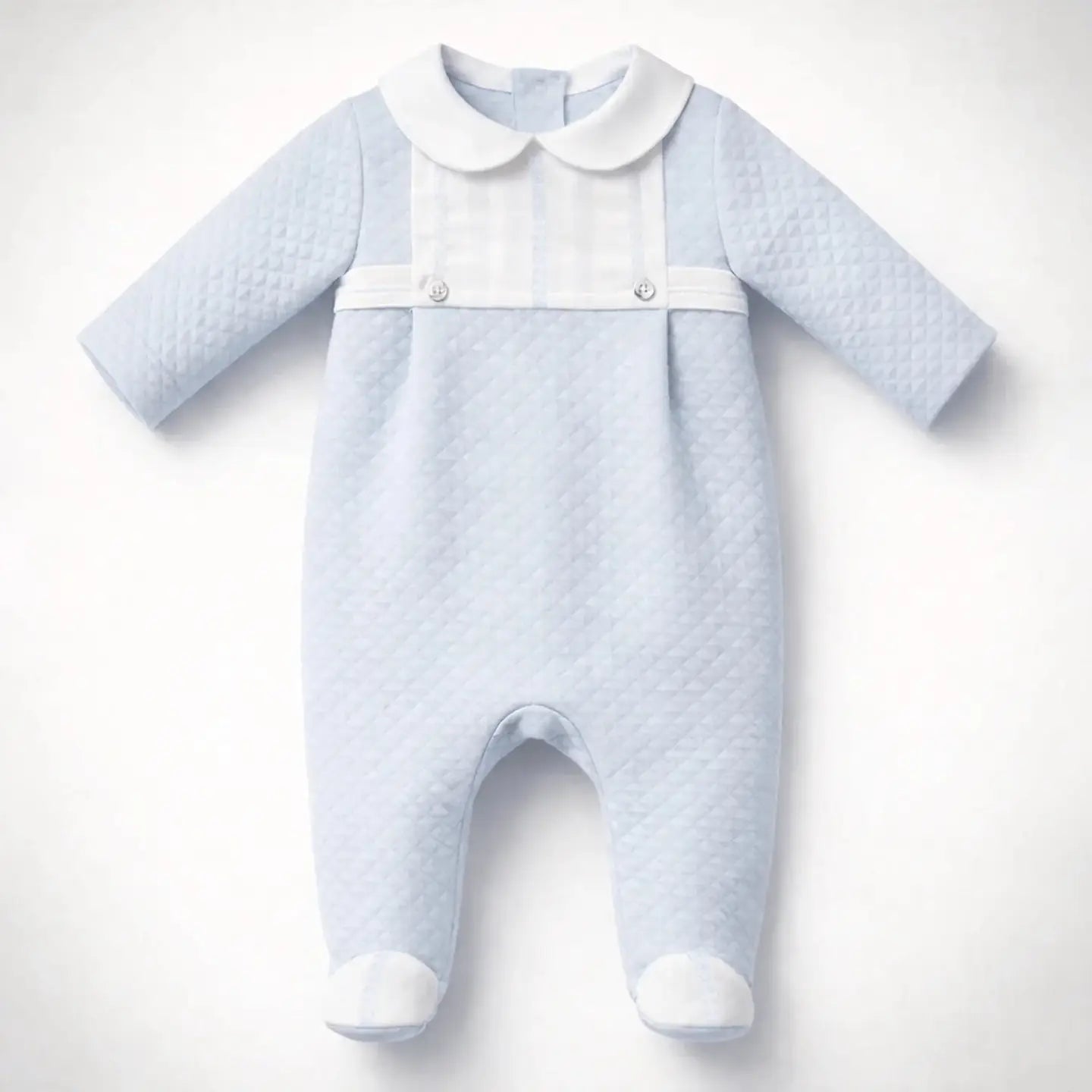 Babygrow & Mütze Set Blau – Rautenstrick mit Stickerei