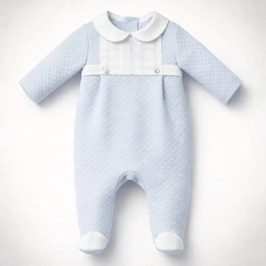 Babygrow & Mütze Set Blau – Rautenstrick mit Stickerei