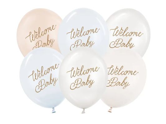 Ballons 30 cm, Welcome Baby, Blau-Mix