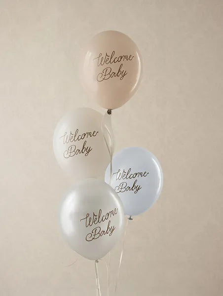Ballons 30 cm, Welcome Baby, Blau-Mix