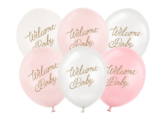 Ballons 30 cm, Welcome Baby, Rosa-Mix