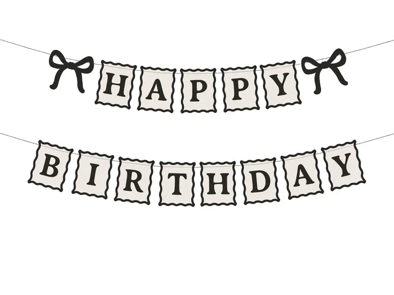 Banner Happy Birthday Schleifen, 100 cm, creme-schwarz