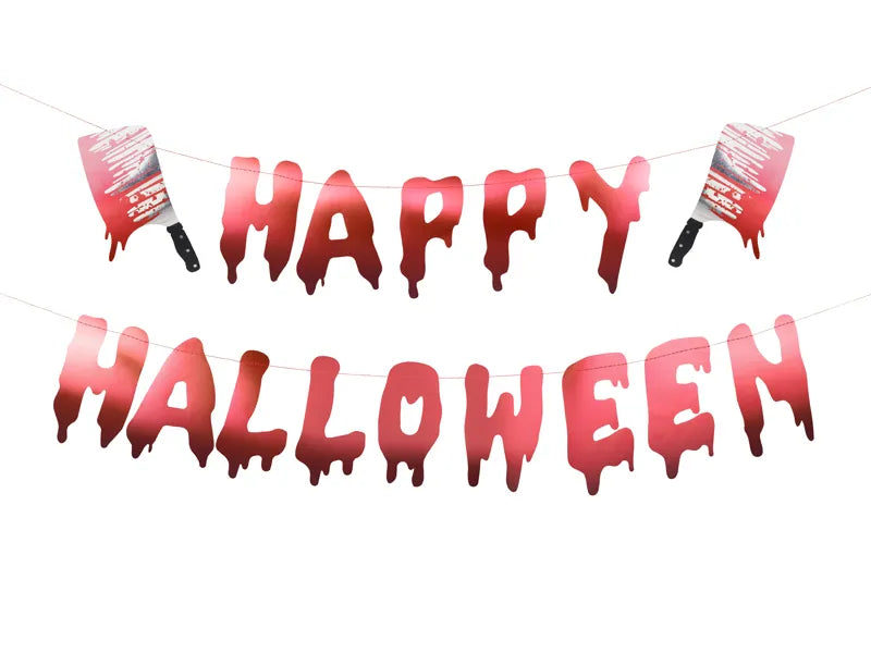Banner Happy Halloween mit Hackmessern, 120 cm, rot