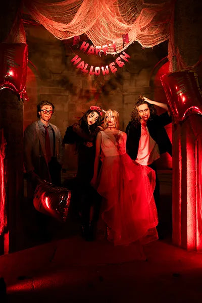 Banner Happy Halloween mit Hackmessern, 120 cm, rot