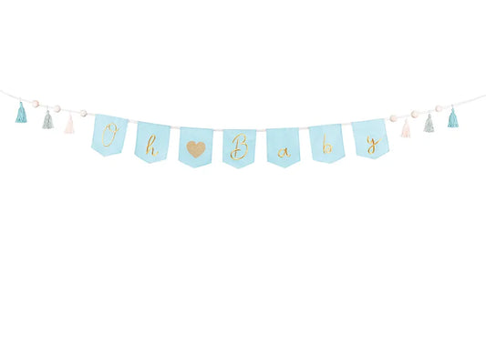 Banner Oh Baby mit Quasten, 2.5 m, himmelblau - Avaloon Party-Deko-Geschenke
