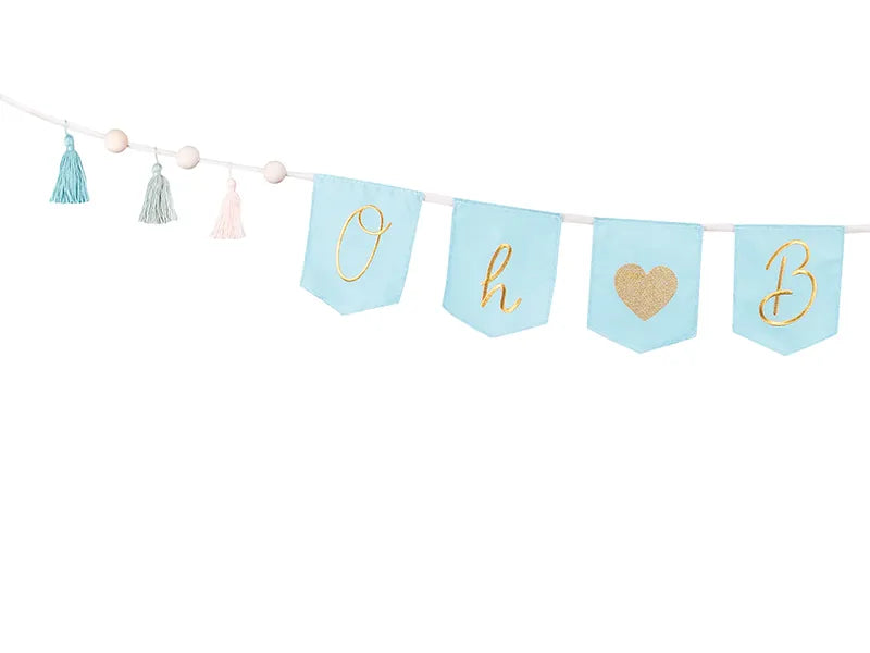 Banner Oh Baby mit Quasten, 2.5 m, himmelblau - Avaloon Party-Deko-Geschenke