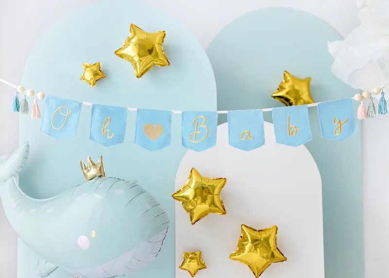 Banner Oh Baby mit Quasten, 2.5 m, himmelblau - Avaloon Party-Deko-Geschenke