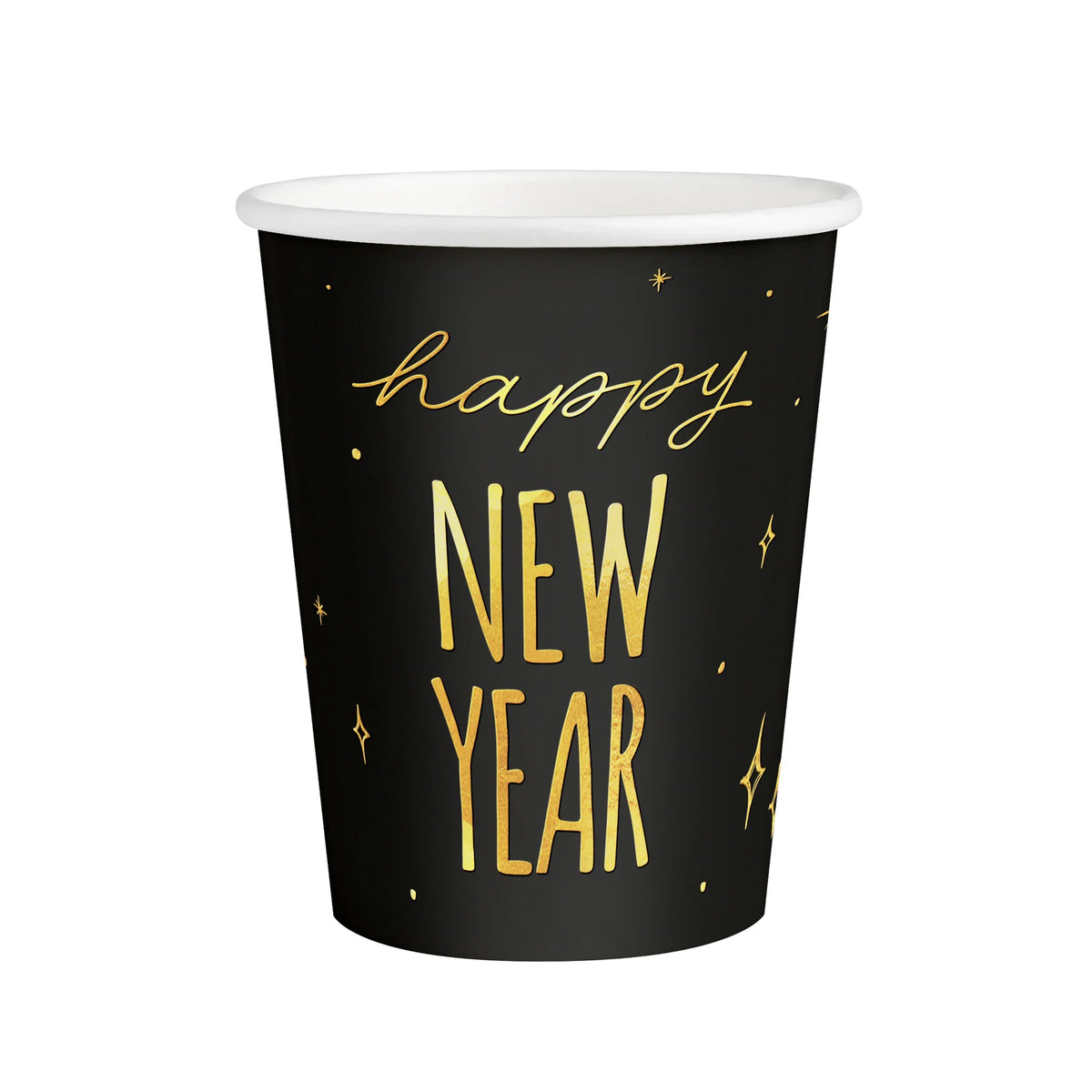 Becher „Happy New Year“ schwarz-gold – 220 ml, 6 Stück
