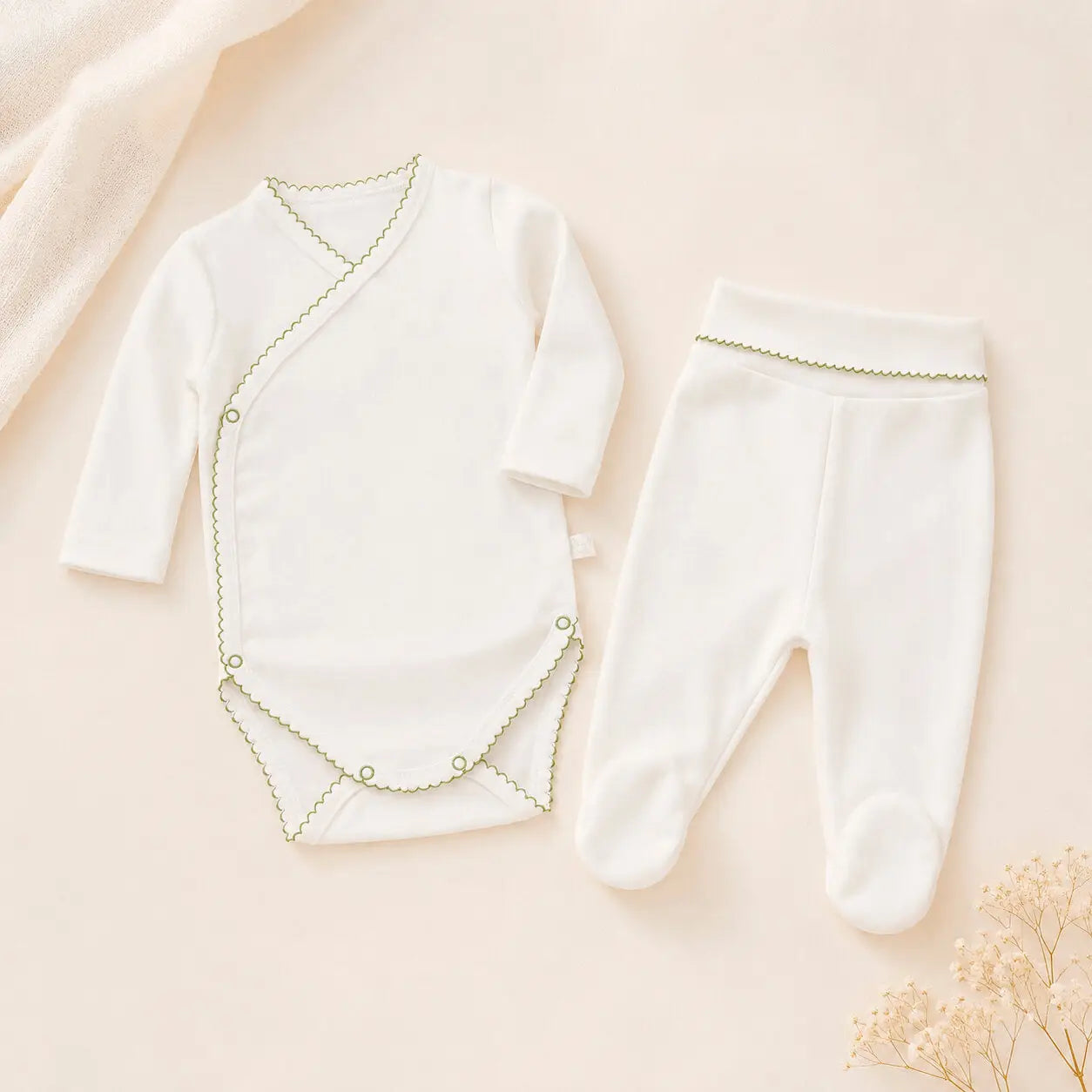 Body und Basic-Hose in Beige und Grün