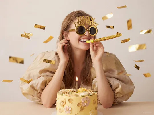 Brille Happy Birthday, 16.5x11.5 cm, Kaltgold