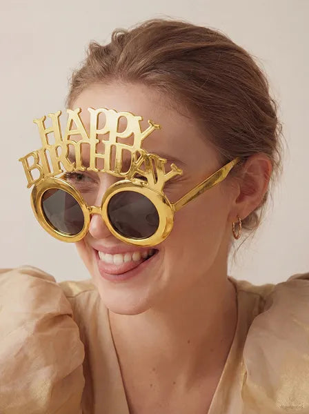 Brille Happy Birthday, 16.5x11.5 cm, Kaltgold